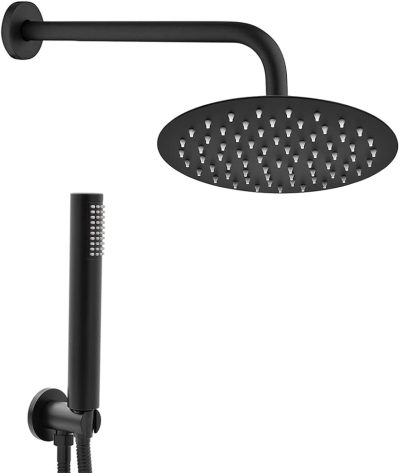 KIT DOCCIA ROTONDO NERO in acciaio inox cromato con soffione